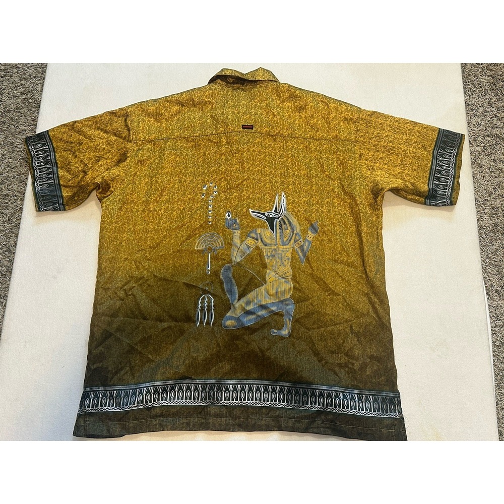 Vintage FUBU Collection Gold Pharaoh Egyptian Men's 3XL Button Up Satin Shirt